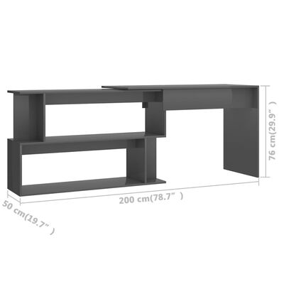 vidaXL Corner Desk High Gloss Gray 78.7"x19.7"x29.9" Engineered Wood