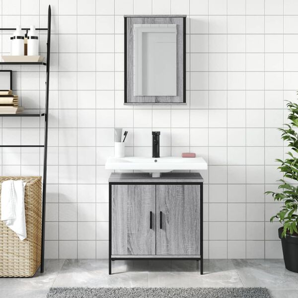 vidaXL Bathroom Furniture Set Gray Sonoma Engineered Wood Medium