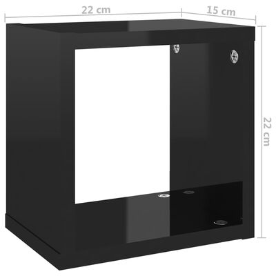 vidaXL Wall Cube Shelves 2 pcs High Gloss Black 8.7"x5.9"x8.7"