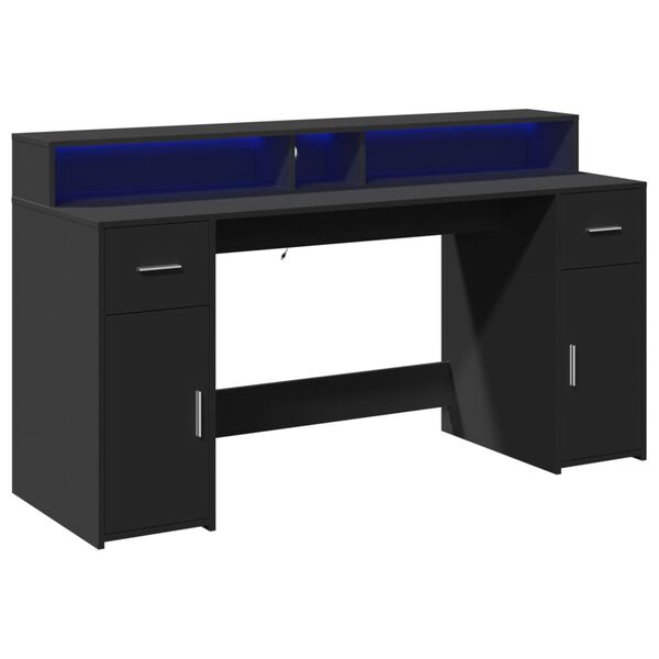 vidaXL Desk with LED Lights Black 63.0x21.7x35.8" Engineered Wood