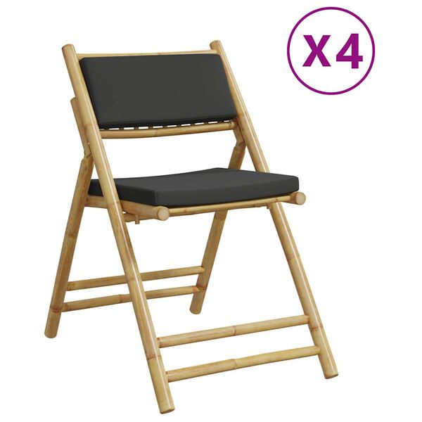 vidaXL Bistro Chair Set of 4 Bamboo Bamboo, 100% polyester Compact