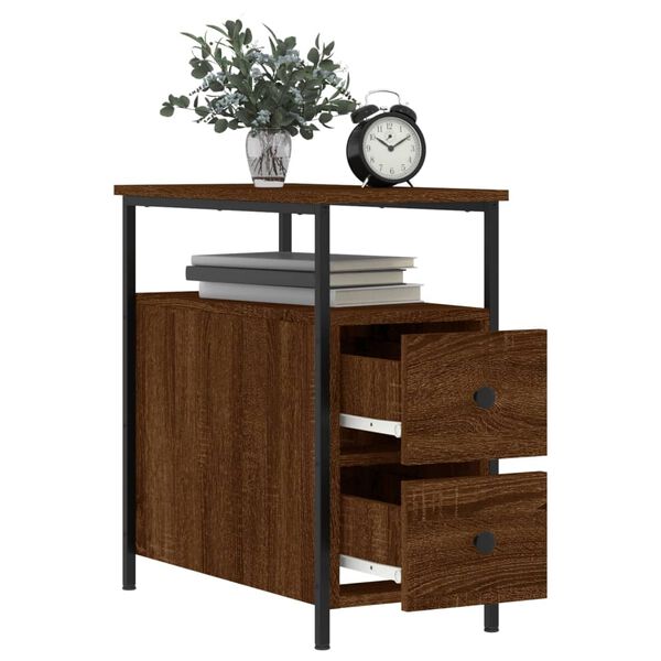 vidaXL Bedside Cabinet Brown Oak Engineered Wood, Iron Compact