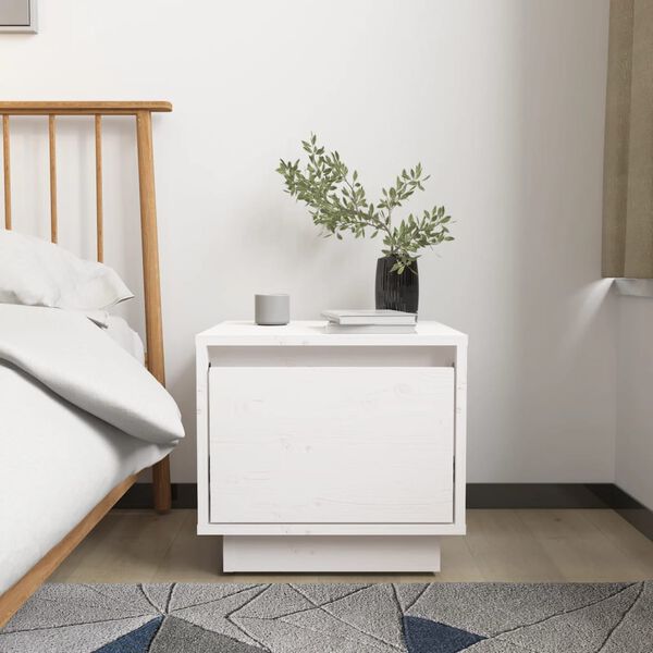 vidaXL Bedside Cabinet White Solid pinewood Compact Storage