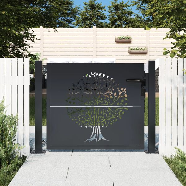 vidaXL Garden Gate Anthracite 39.4x29.5" Steel Tree Design