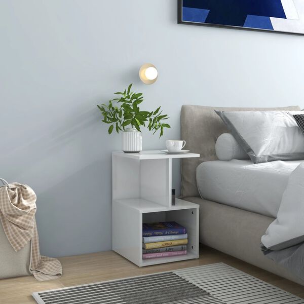 vidaXL Bedside Cabinet High gloss white Engineered wood Small
