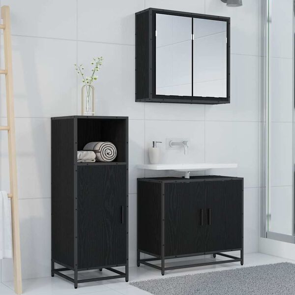 vidaXL Bathroom Furniture Set Black Oak 13.78 x 14.76 x 39.37 in