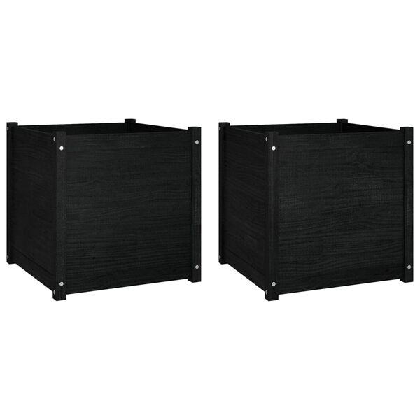 vidaXL Garden Planter Set of 2 Black Solid pinewood 23.6 in Durable