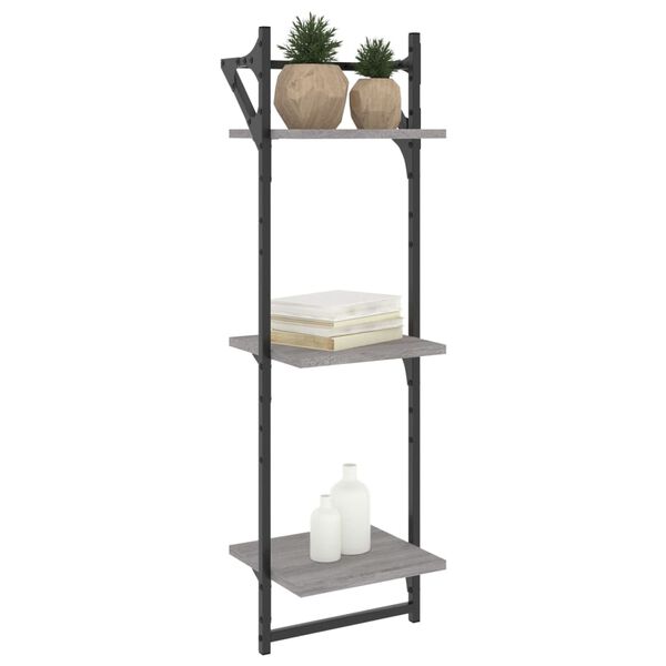 vidaXL Wall Shelf Set of 2 Gray Sonoma Engineered wood, Metal Medium