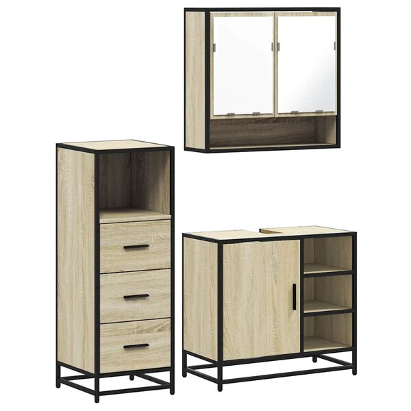 vidaXL Bathroom Furniture Set Sonoma Oak Engineered wood, metal, glass