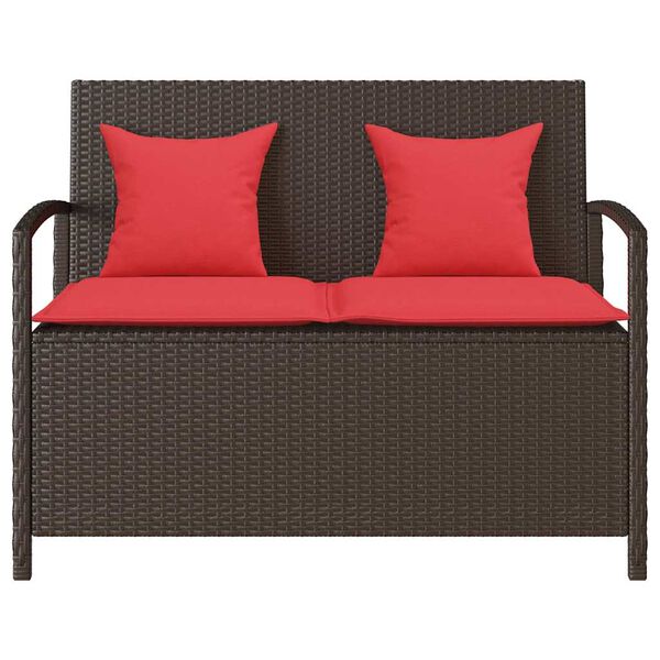 vidaXL Patio Storage Bench Brown with Red cushions
