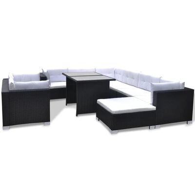 vidaXL 10 Piece Patio Lounge Set with Cushions Poly Rattan Black