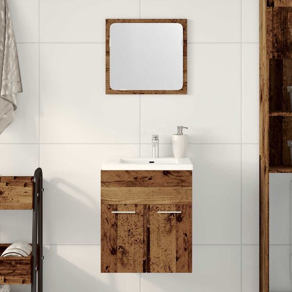 vidaXL Bathroom Furniture Set Old Wood Engineered Wood, Glass Standard