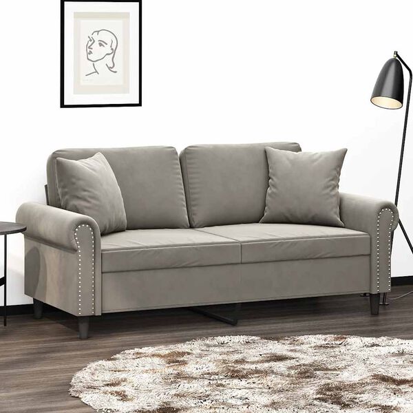vidaXL 2-Seater Sofa with Pillows&Cushions Light Gray 55.1" Velvet