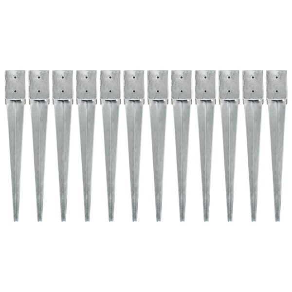 vidaXL Ground Spikes 12 pcs Silver 3.9x3.9x29.9" Galvanised Steel