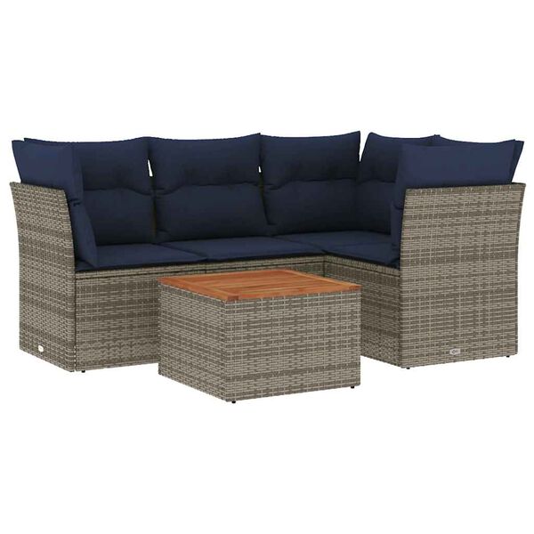 vidaXL 5 Piece Patio Sofa Set with Cushions Gray Poly Rattan