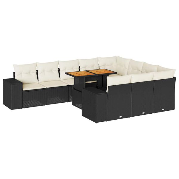 vidaXL Garden Sofa Set Black PE rattan, powder-coated steel, acacia wood