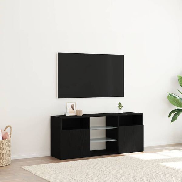 vidaXL TV Cabinet with LED Lights Black Oak 47.2x11.8x19.7" Engineered Wood