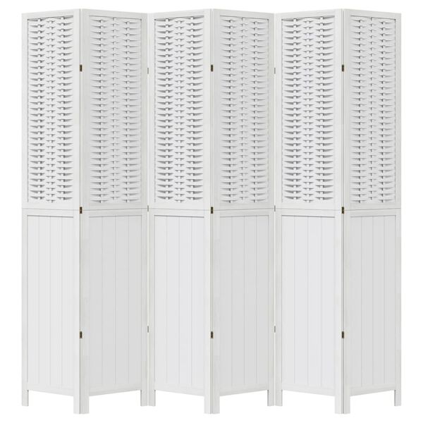 vidaXL Room Divider 6 Panels White Solid Wood Paulownia