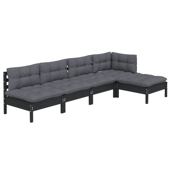 vidaXL Garden Lounge Set Black Solid Pine Wood 5-Seater Lounge Set