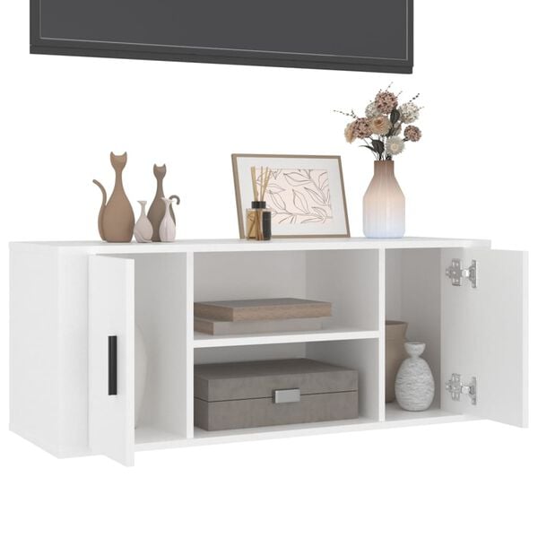 vidaXL TV Cabinet White Engineered Wood TV Cabinet Rectangular Modern