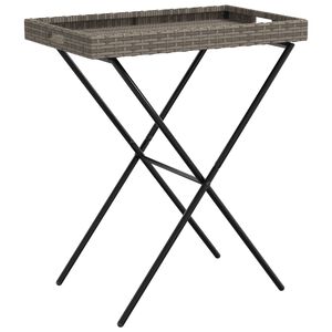 vidaXL Folding Tray Table Grey Flat PE rattan, powder-coated steel, PC board