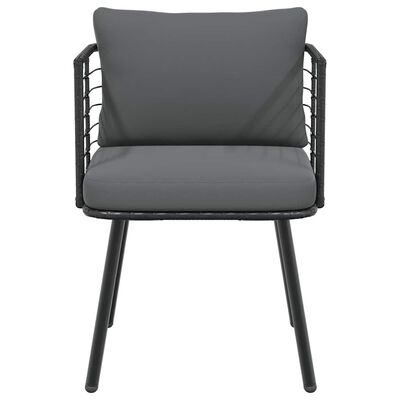 Close-up of another dark gray cushioned outdoor chair focusing on the seat and arm area.