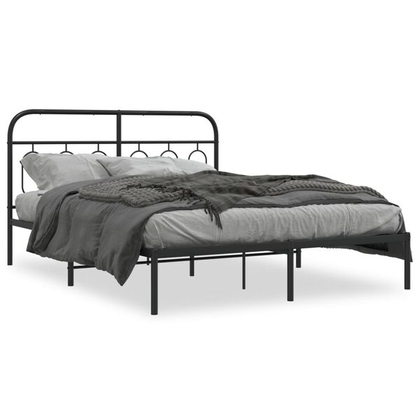 vidaXL Bed Frame Black Steel Double Bed Frame Rectangular Modern