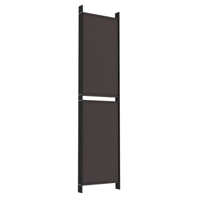 Single panel tall room divider with dark brown fabric panel between black metal posts.