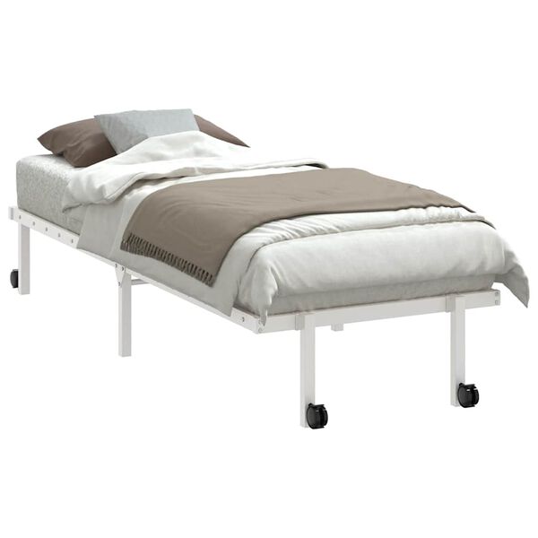 vidaXL Bed Frame White Steel Twin Foldable Bed Frame Rectangular