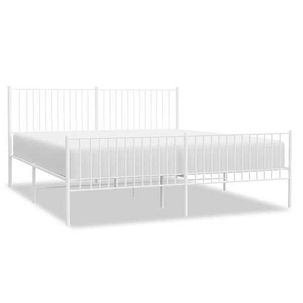 vidaXL Bed Frame White Powder-Coated Steel 76 x 80 in Bed Frame