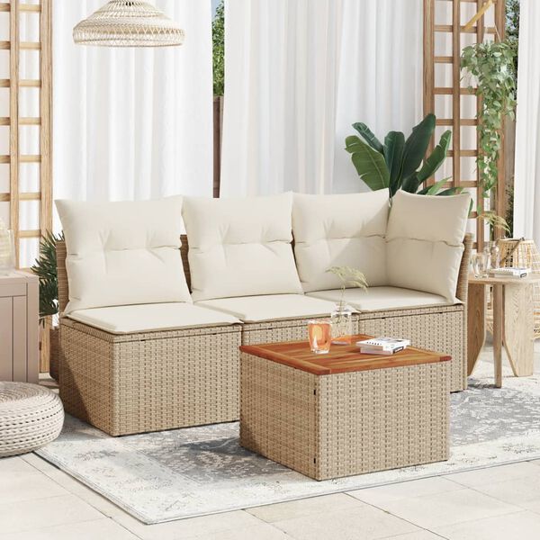 vidaXL Garden Table Beige and Brown PE Rattan Small Durable