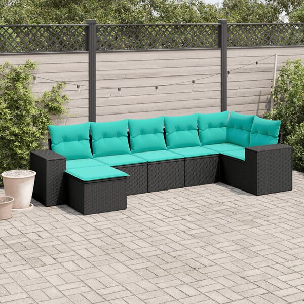 vidaXL Patio Sofa Set Black, Blue PE Rattan, Powder-Coated Steel