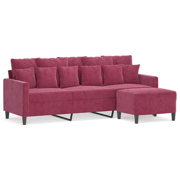 vidaXL 3-Seater Sofa with Footstool Wine Red 70.9" Velvet