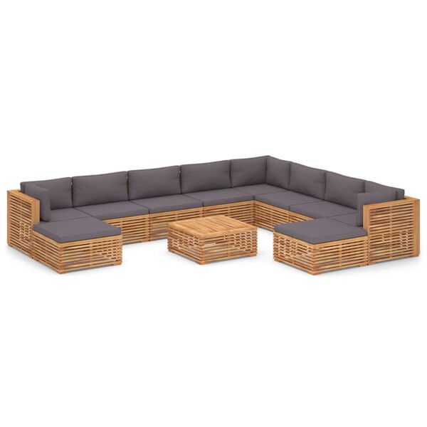 vidaXL 11 Piece Patio Lounge Set with Dark Gray Cushion Solid Teak Wood