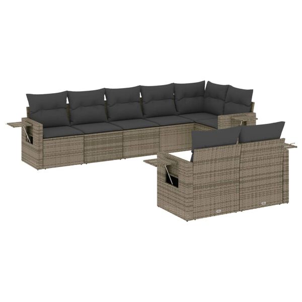 vidaXL Garden Sofa Set Grey PE rattan, powder-coated steel Large