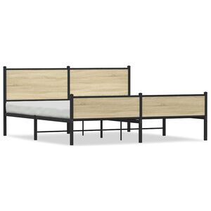 vidaXL Bed Frame Sonoma oak Steel, engineered wood Queen Durable