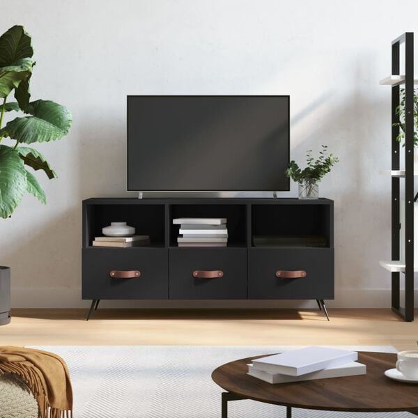 vidaXL TV Cabinet Black Engineered wood Medium TV Cabinet Rectangular