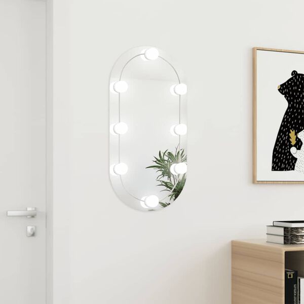 vidaXL Mirror With Led Light Silver Glass 31.5 x 15.7 in