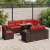 vidaXL 9 Piece Patio Sofa Set with Cushions Brown Poly Rattan Acacia