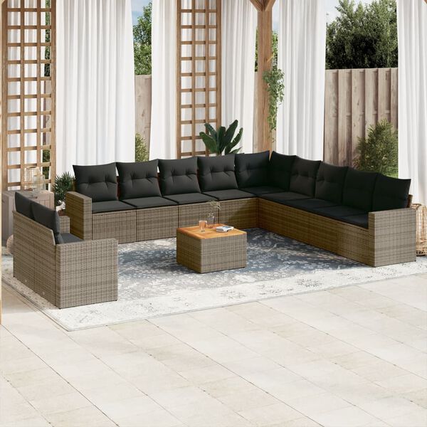 vidaXL Garden Sofa Set Grey PE rattan Large Adjustable Feet