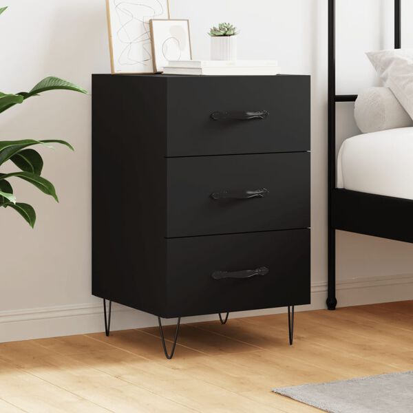 vidaXL Bedside Cabinet Black Engineered wood Medium Bedside Cabinet