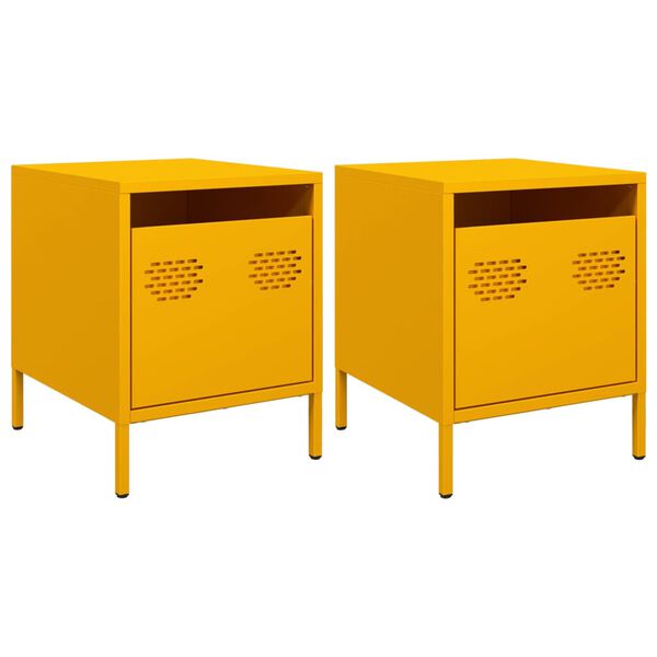 vidaXL Bedside Cabinet Set of 2 Mustard Yellow Cold-rolled steel