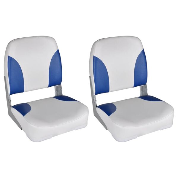 vidaXL Boat Seats 2 pcs Foldable Backrest Blue-white Pillow 16.1"x14.2"x18.9"