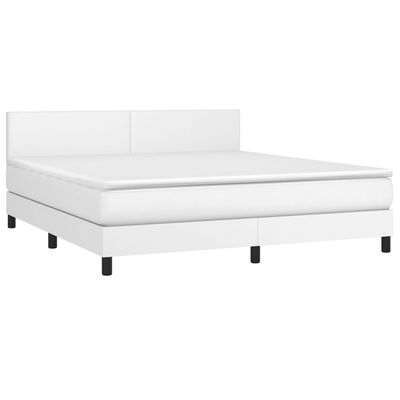 vidaXL Box Spring Bed with Mattress&LED White Queen Faux Leather