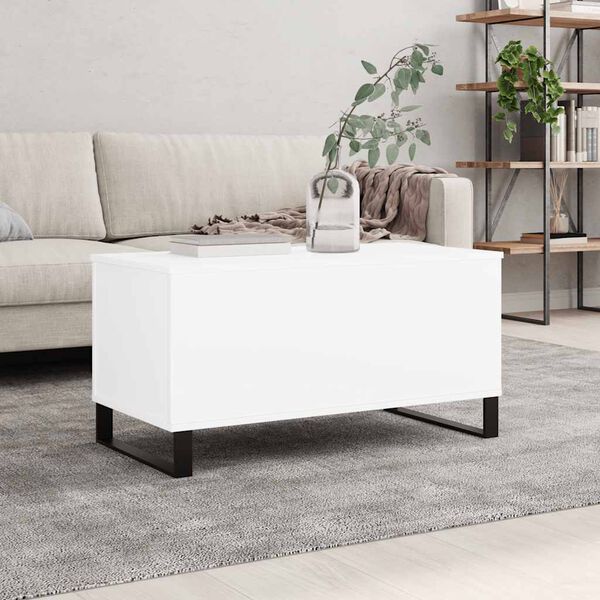 vidaXL Coffee Table White Engineered Wood, Metal Medium Coffee Table