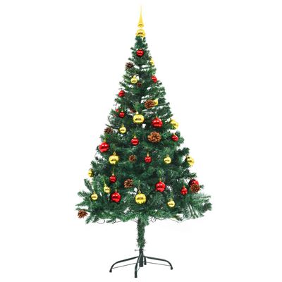 vidaXL Artificial Pre-lit Christmas Tree with Baubles Green 5 ft
