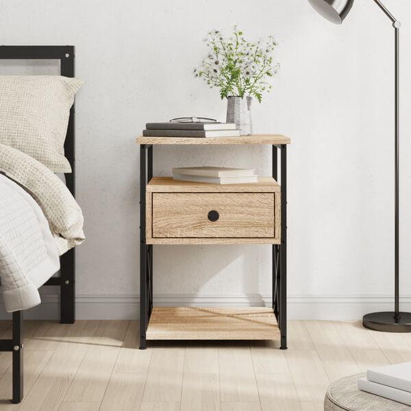 vidaXL Nightstand Sonoma Oak Engineered wood, iron 15.7x16.5x21.7 in