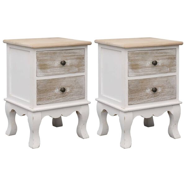 vidaXL Bedside Cabinet Set of 2 White Paulownia wood Medium