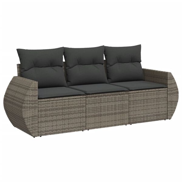 vidaXL Garden Sofa Set Grey PE Rattan, Powder-Coated Steel, Polyester