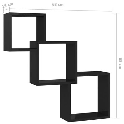 vidaXL Cube Wall Shelves High Gloss Black 26.8"x5.9"x26.8" Engineered Wood
